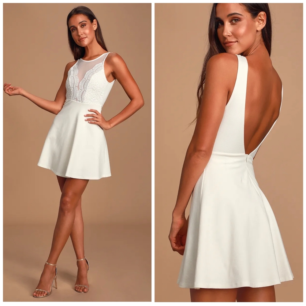 🌸NEW Lulu's White Lace Skater Dress